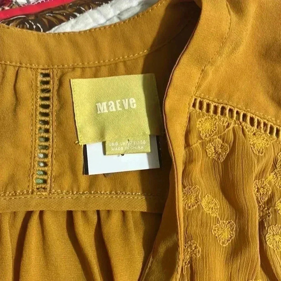 Anthropologie Maeve Mustard Embroidered Tank Top - Picture 6 of 7